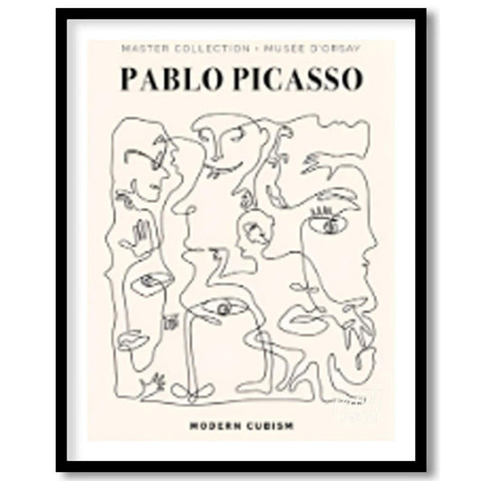 This poster, titled “MASTER COLLECTION + MUSÉE D’ORSAY PABLO PICASSO MODERN CUBISM,” presents a dyn… for place