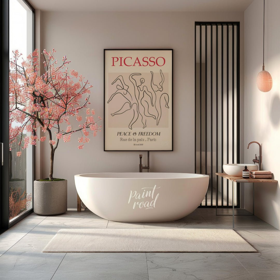 This elegant and iconic poster, “PICASSO: PEACE & FREEDOM,” uses a powerful illustration inspired b… for bathroom