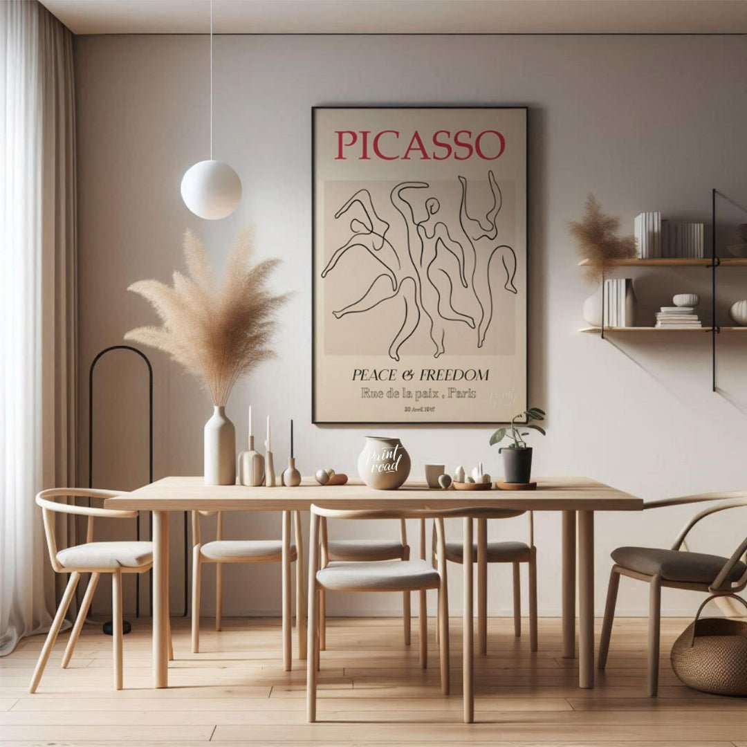 This elegant and iconic poster, “PICASSO: PEACE & FREEDOM,” uses a powerful illustration inspired b… for dining room