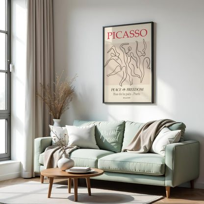 This elegant and iconic poster, “PICASSO: PEACE & FREEDOM,” uses a powerful illustration inspired b… for living room