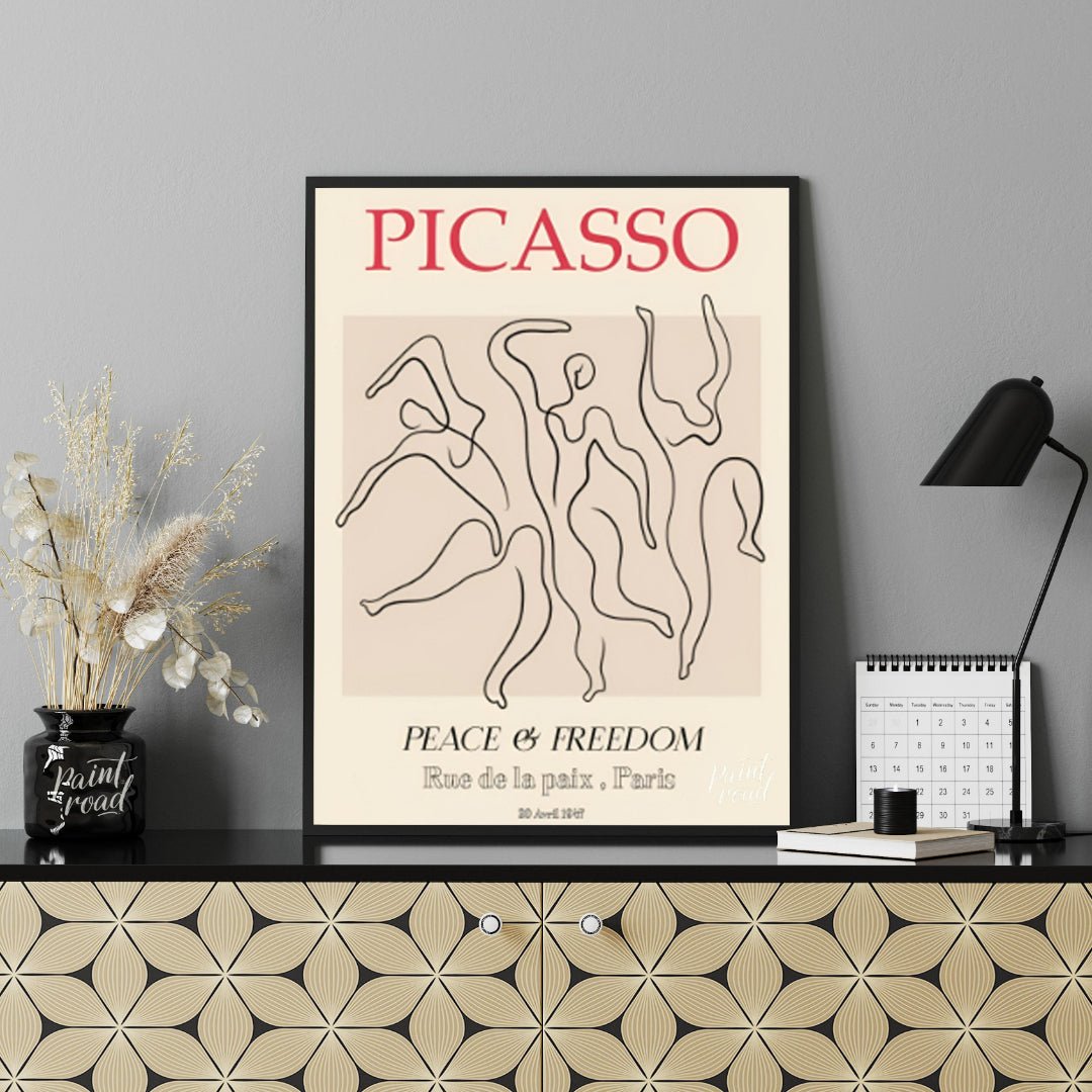 This elegant and iconic poster, “PICASSO: PEACE & FREEDOM,” uses a powerful illustration inspired b… for office