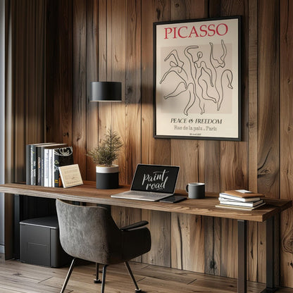 This elegant and iconic poster, “PICASSO: PEACE & FREEDOM,” uses a powerful illustration inspired b… for office