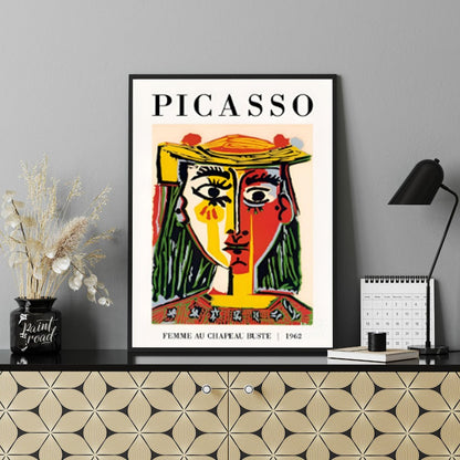 This iconic poster features Pablo Picasso’s “Bust of a Woman with a Hat” (Femme au Chapeau Buste), … for office