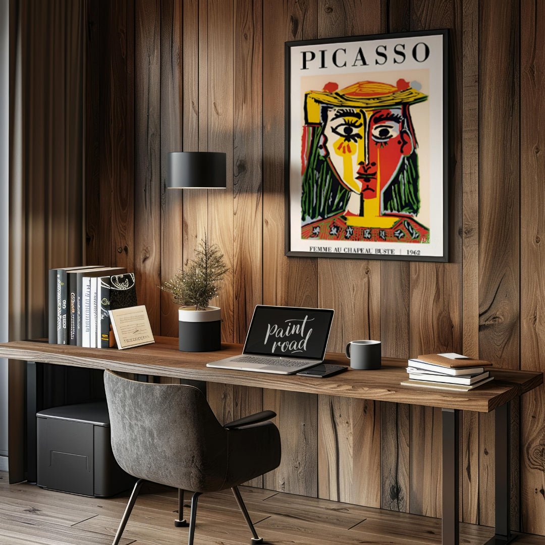 This iconic poster features Pablo Picasso’s “Bust of a Woman with a Hat” (Femme au Chapeau Buste), … for office