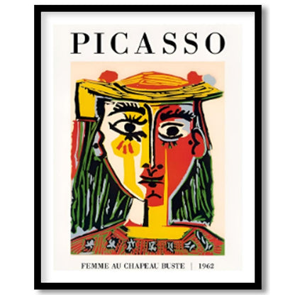 This iconic poster features Pablo Picasso’s “Bust of a Woman with a Hat” (Femme au Chapeau Buste), … for room