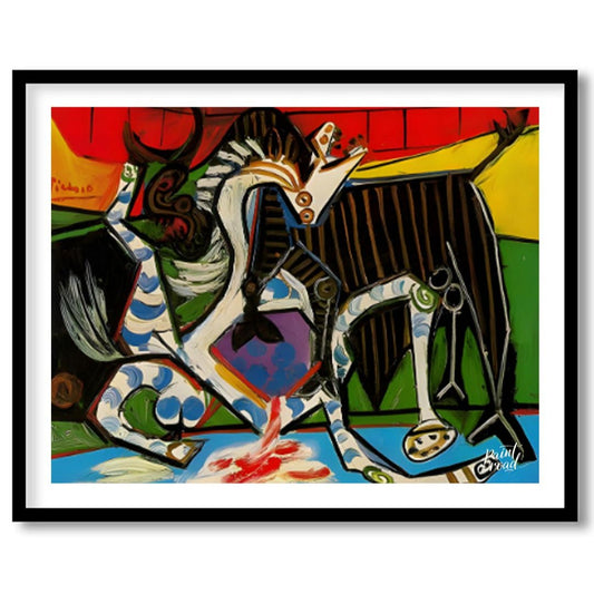 This intense and dramatic painting, “Bullfight” by Pablo Picasso, captures the raw energy and bruta… for house