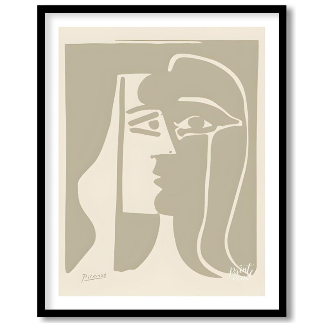 This striking artwork, titled "Cubist Woman in Profile," is a lithograph by Pablo Picasso, created … for area