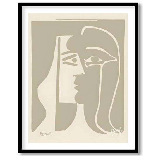 This striking artwork, titled "Cubist Woman in Profile," is a lithograph by Pablo Picasso, created … for area