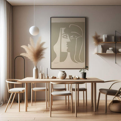 This striking artwork, titled "Cubist Woman in Profile," is a lithograph by Pablo Picasso, created … for dining room