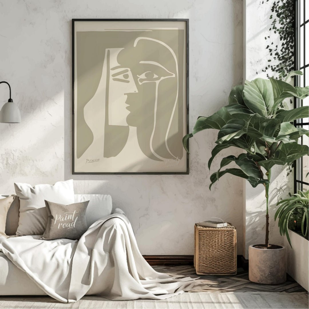 This striking artwork, titled "Cubist Woman in Profile," is a lithograph by Pablo Picasso, created … for living room
