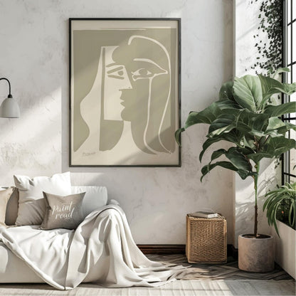 This striking artwork, titled "Cubist Woman in Profile," is a lithograph by Pablo Picasso, created … for living room