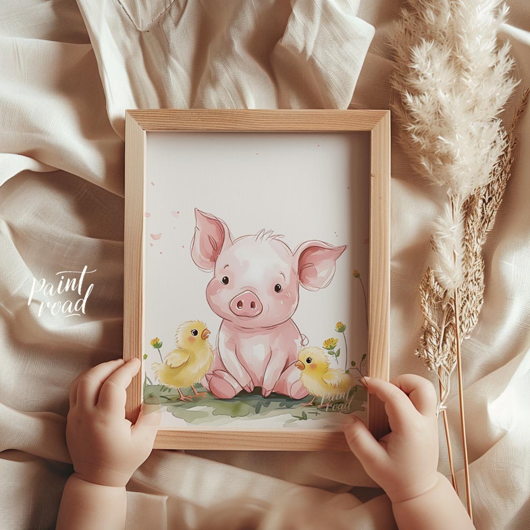 This endearing watercolor illustration captures a heartwarming scene of friendship between a sweet … for nursery