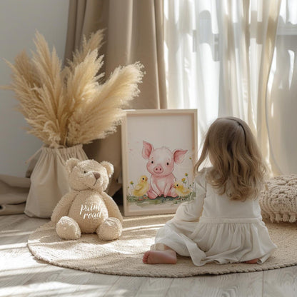 This endearing watercolor illustration captures a heartwarming scene of friendship between a sweet … for nursery