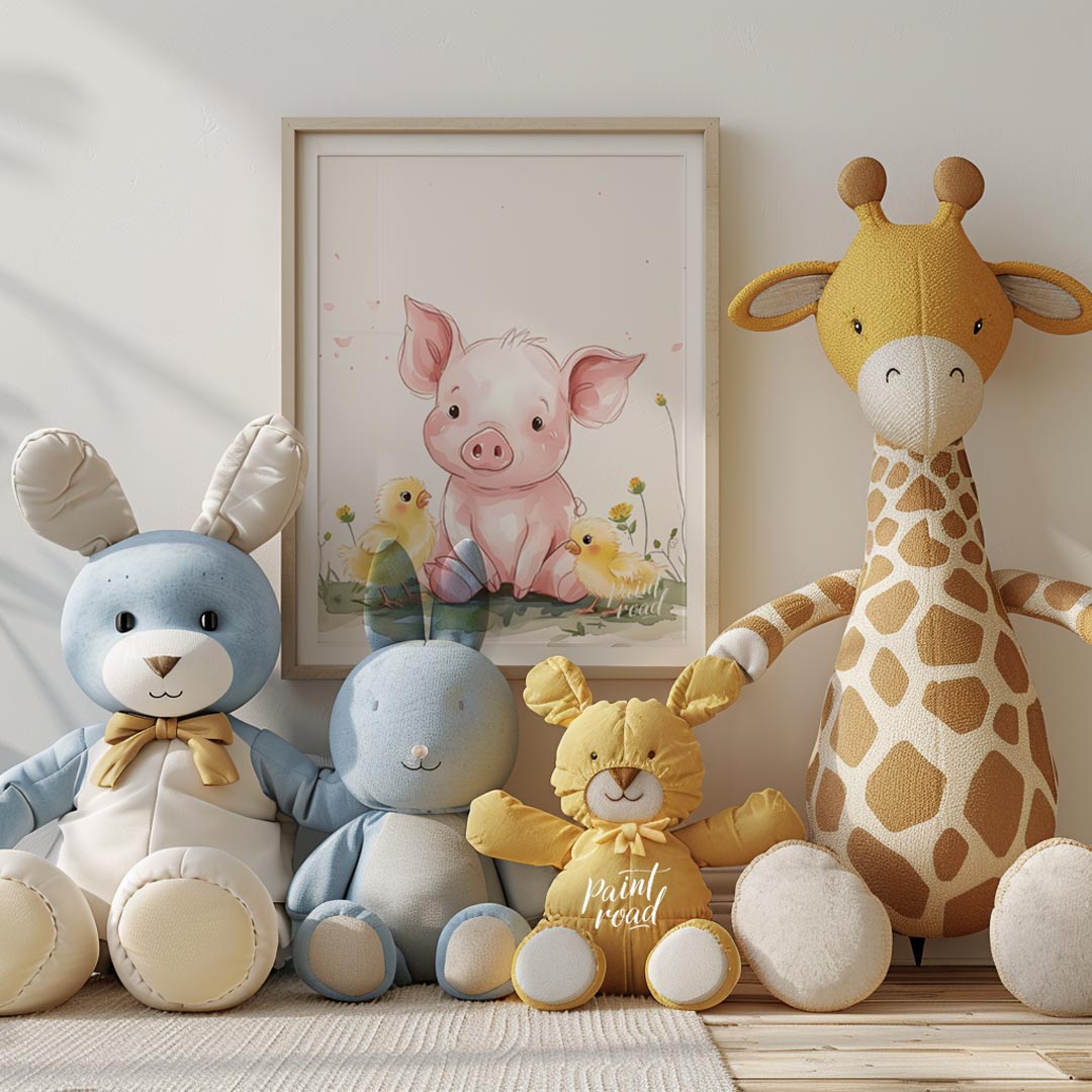 This endearing watercolor illustration captures a heartwarming scene of friendship between a sweet … for nursery