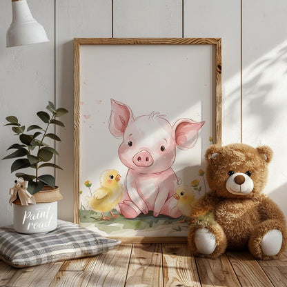 This endearing watercolor illustration captures a heartwarming scene of friendship between a sweet … for nursery
