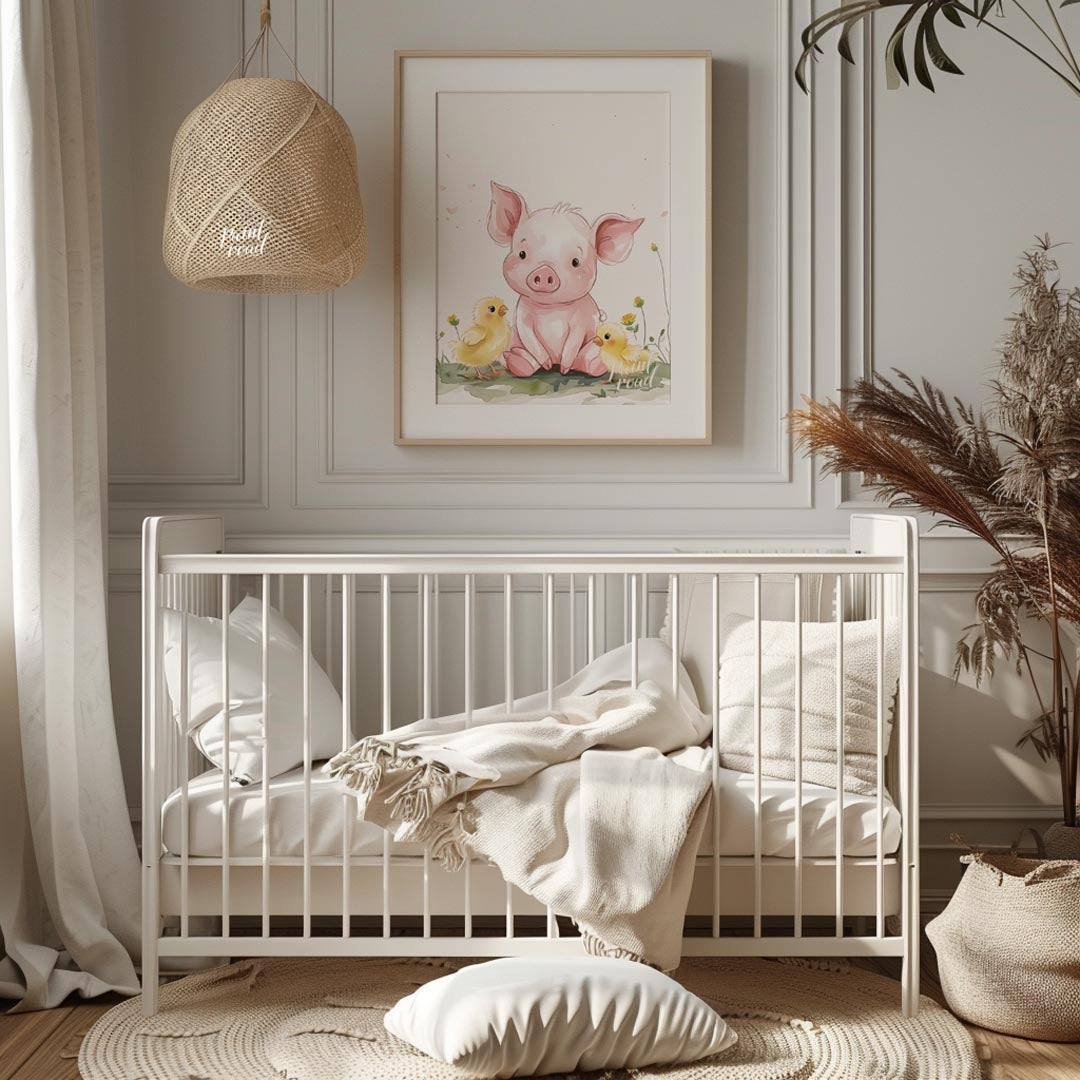 This endearing watercolor illustration captures a heartwarming scene of friendship between a sweet … for nursery