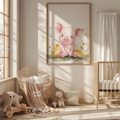 This endearing watercolor illustration captures a heartwarming scene of friendship between a sweet … for nursery