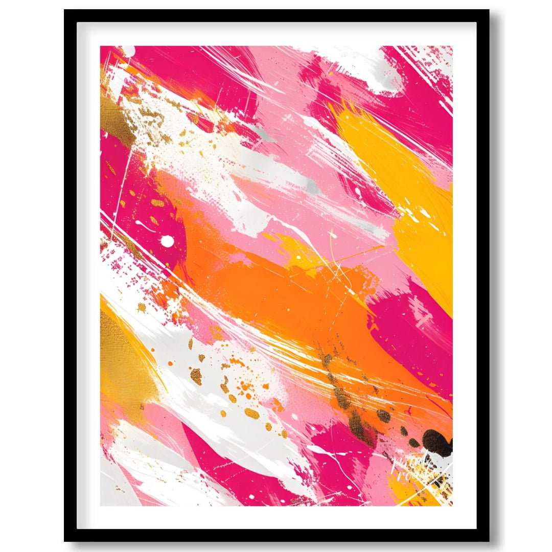 This vibrant abstract painting features bold, expressive brushstrokes in a dynamic palette of fuchs… for abode