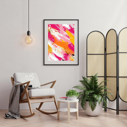 This vibrant abstract painting features bold, expressive brushstrokes in a dynamic palette of fuchs… for living room