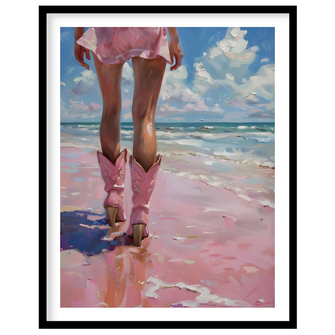 This captivating artwork presents a unique perspective of a person walking along what appears to be… for place