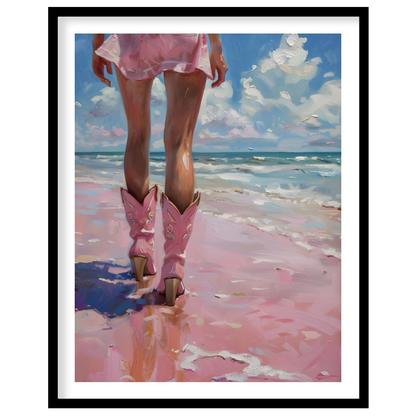 This captivating artwork presents a unique perspective of a person walking along what appears to be… for place