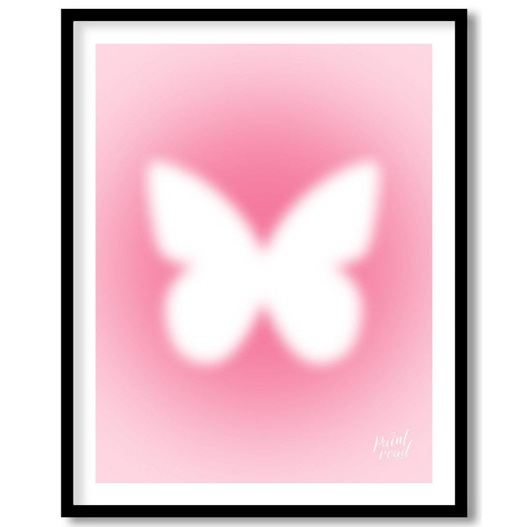 This ethereal and minimalist art print features a soft, glowing white silhouette of a butterfly, se… for area