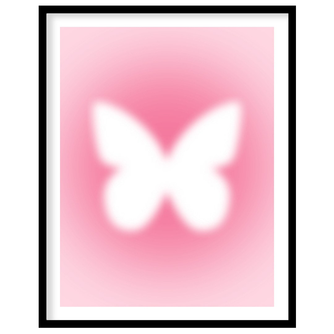 This ethereal and minimalist art print features a soft, glowing white silhouette of a butterfly, se… for area