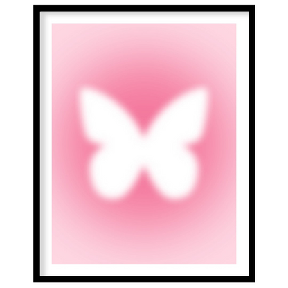 This ethereal and minimalist art print features a soft, glowing white silhouette of a butterfly, se… for area