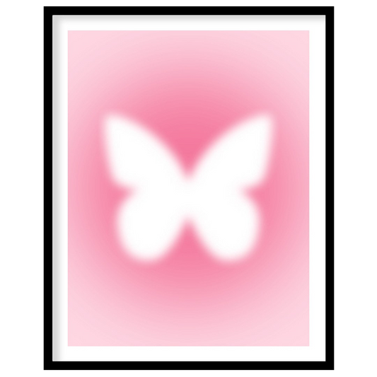 This ethereal and minimalist art print features a soft, glowing white silhouette of a butterfly, se… for area