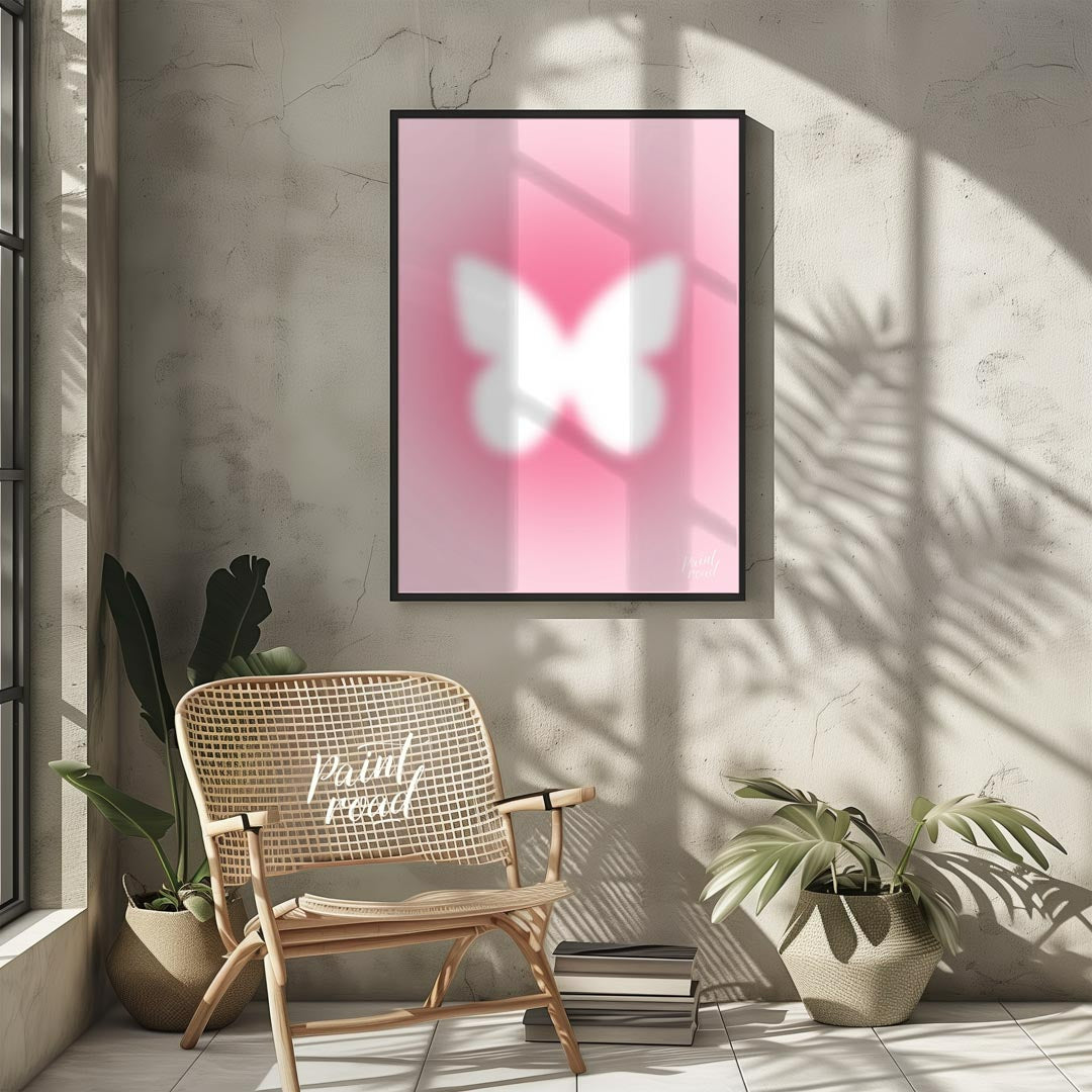 This ethereal and minimalist art print features a soft, glowing white silhouette of a butterfly, se… for other