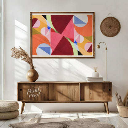 This charming and cheerful image features a dense, repeating pattern of stylized daisy flowers in v… for living room