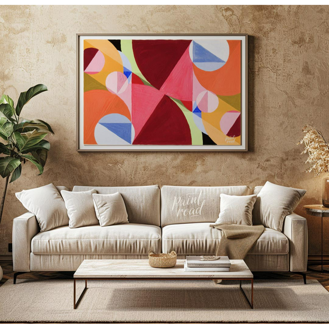 This charming and cheerful image features a dense, repeating pattern of stylized daisy flowers in v… for living room