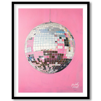 "Pink Disco" presents a striking image of a mirrored disco ball against a vibrant pink background. … for sweet home