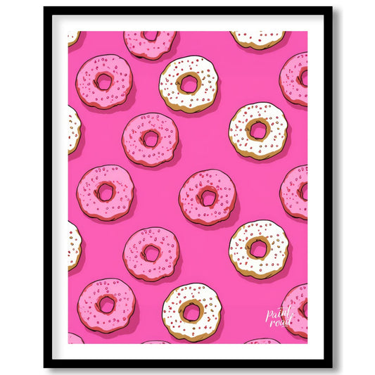 This delightful and whimsical seamless pattern features an array of cartoon-style donuts, alternati… for sweet home