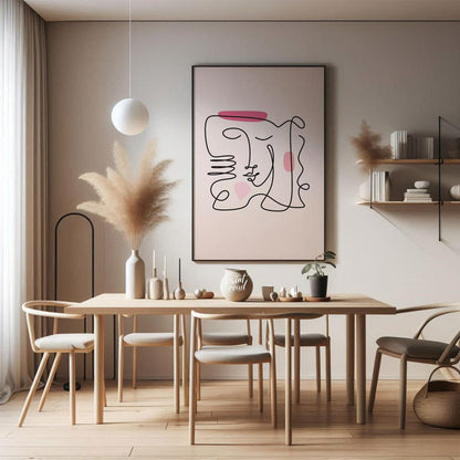 This elegant and minimalist art print features a captivating abstract face rendered through a conti… for dining room