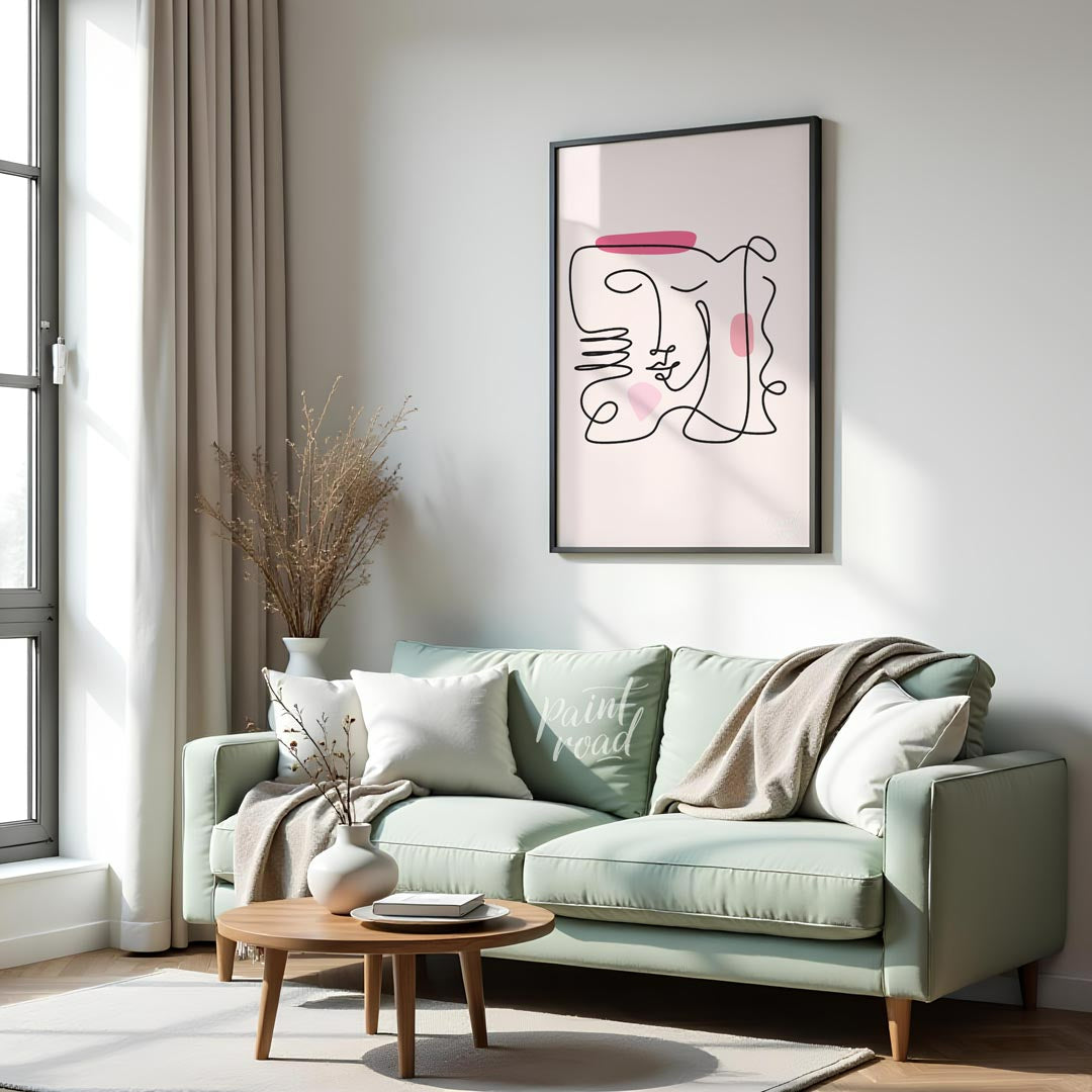 This elegant and minimalist art print features a captivating abstract face rendered through a conti… for living room