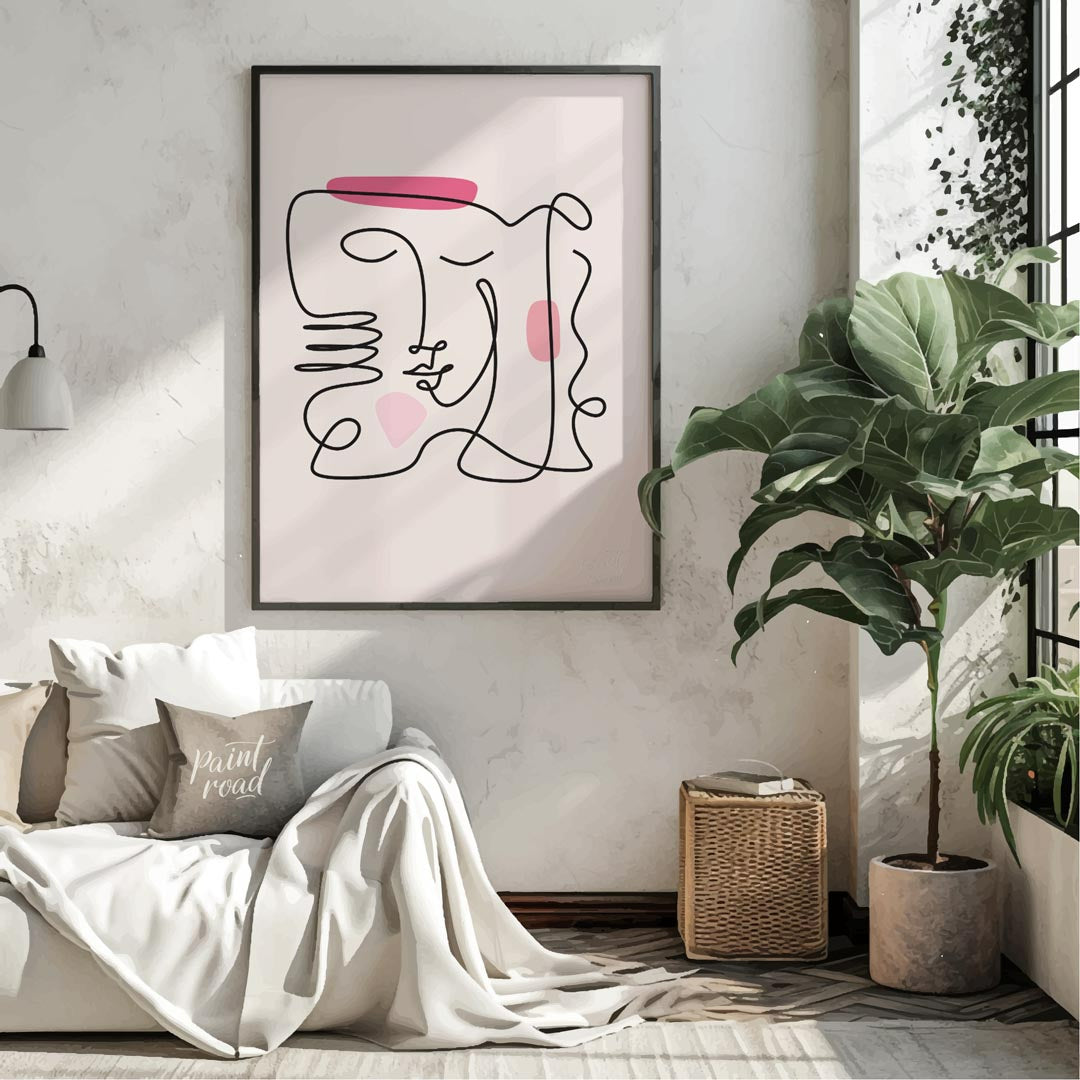This elegant and minimalist art print features a captivating abstract face rendered through a conti… for living room