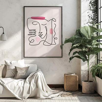 This elegant and minimalist art print features a captivating abstract face rendered through a conti… for living room