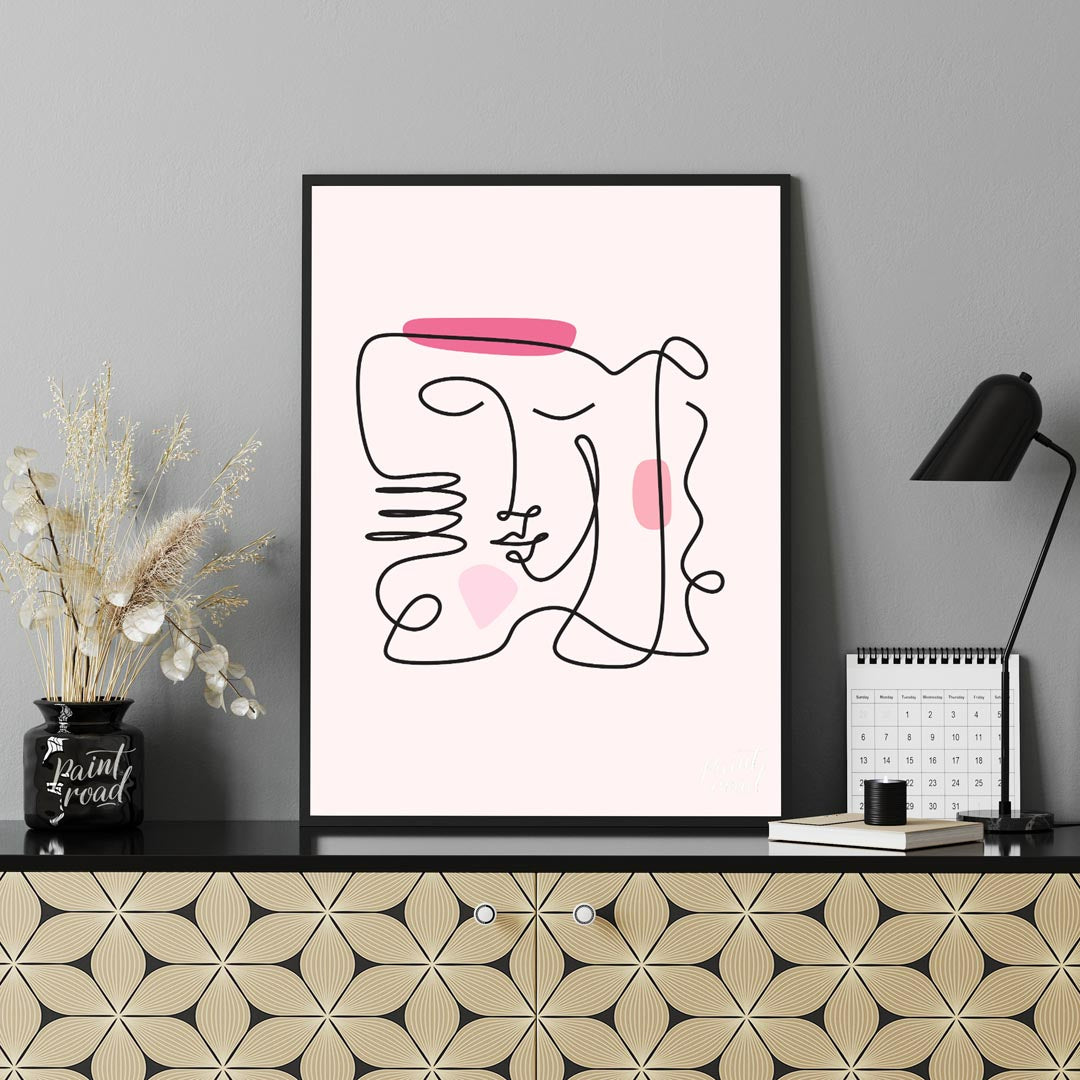 This elegant and minimalist art print features a captivating abstract face rendered through a conti… for office
