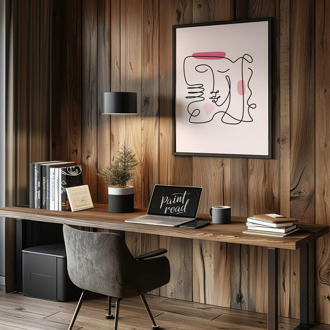 This elegant and minimalist art print features a captivating abstract face rendered through a conti… for office