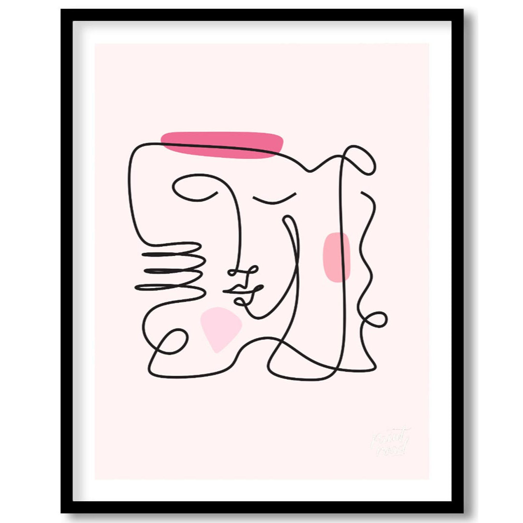This elegant and minimalist art print features a captivating abstract face rendered through a conti… for space