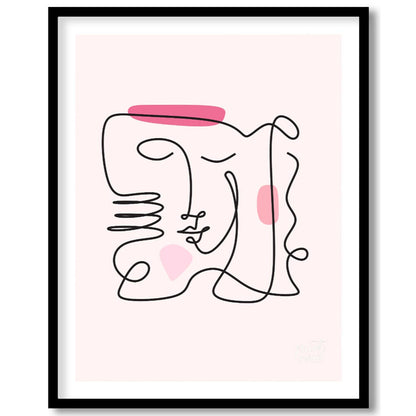 This elegant and minimalist art print features a captivating abstract face rendered through a conti… for space