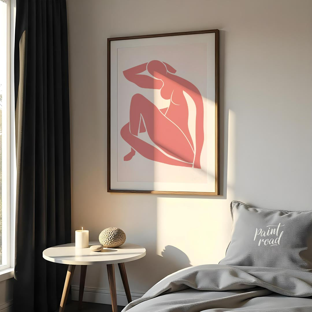 This minimalist and elegant artwork features a graceful silhouette of a female figure rendered in a… for bedroom