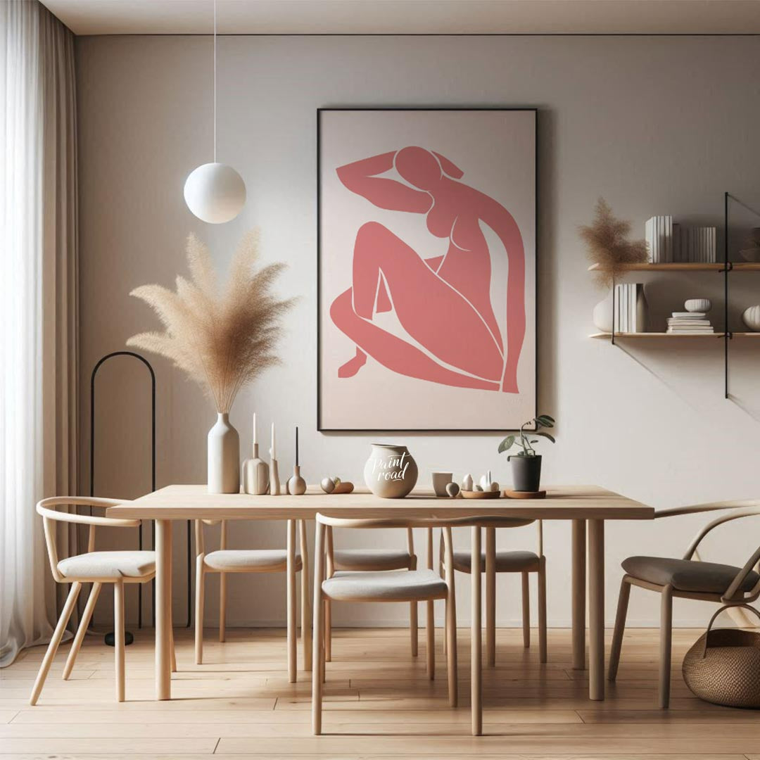 This minimalist and elegant artwork features a graceful silhouette of a female figure rendered in a… for dining room