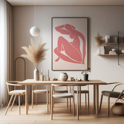 This minimalist and elegant artwork features a graceful silhouette of a female figure rendered in a… for dining room