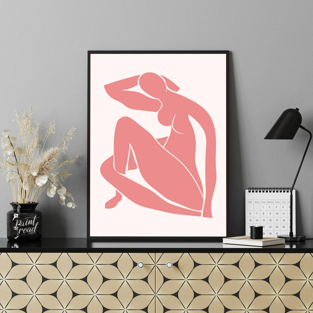 This minimalist and elegant artwork features a graceful silhouette of a female figure rendered in a… for living room