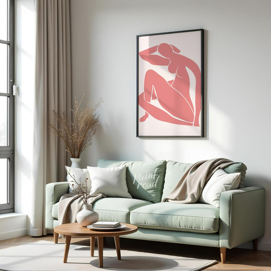 This minimalist and elegant artwork features a graceful silhouette of a female figure rendered in a… for living room