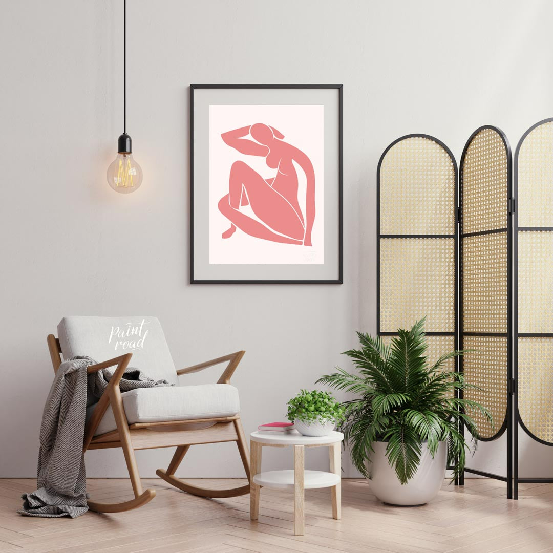This minimalist and elegant artwork features a graceful silhouette of a female figure rendered in a… for living room