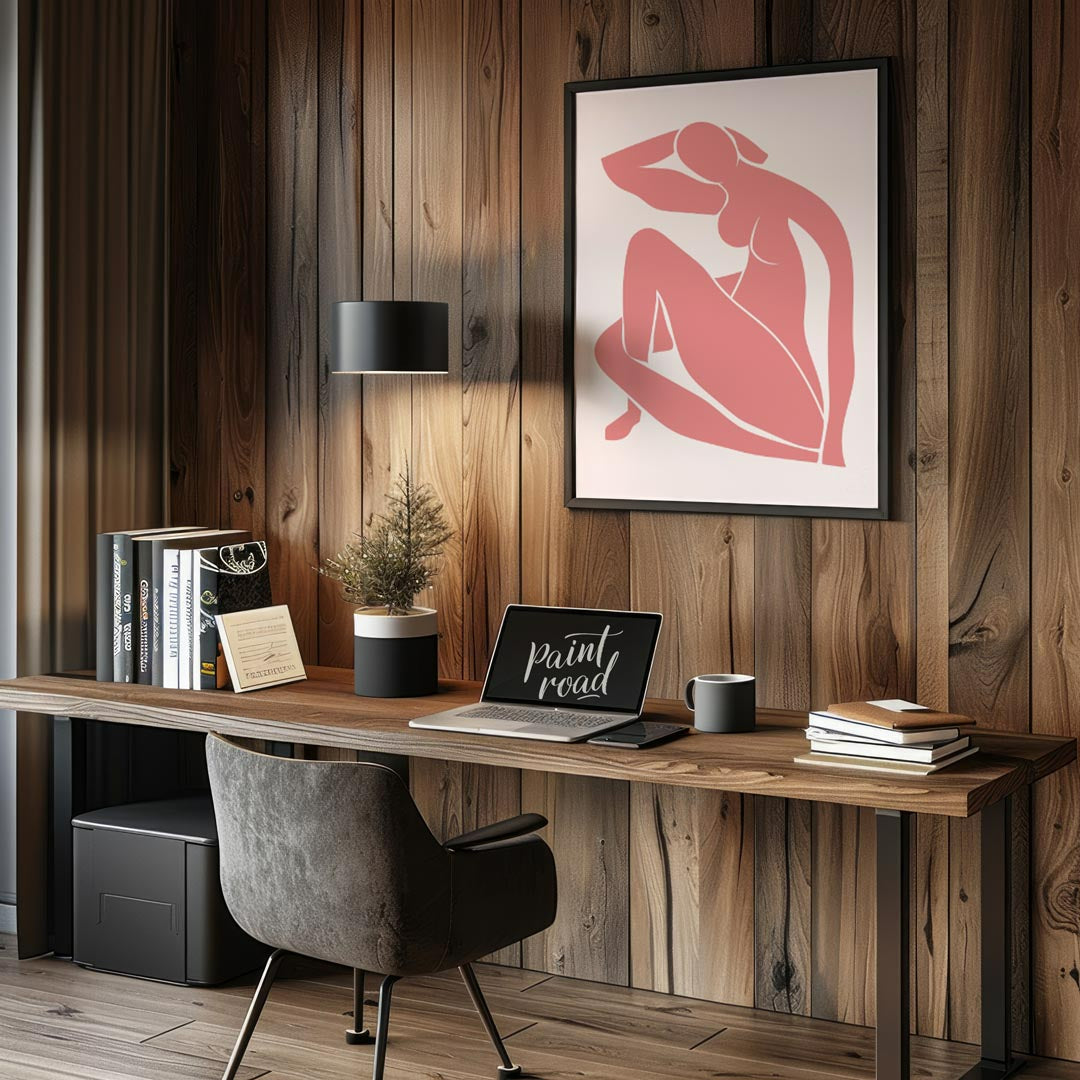 This minimalist and elegant artwork features a graceful silhouette of a female figure rendered in a… for office