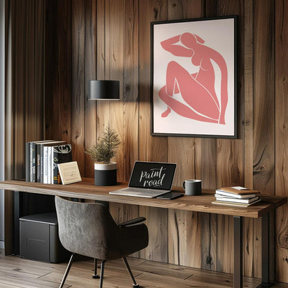 This minimalist and elegant artwork features a graceful silhouette of a female figure rendered in a… for office